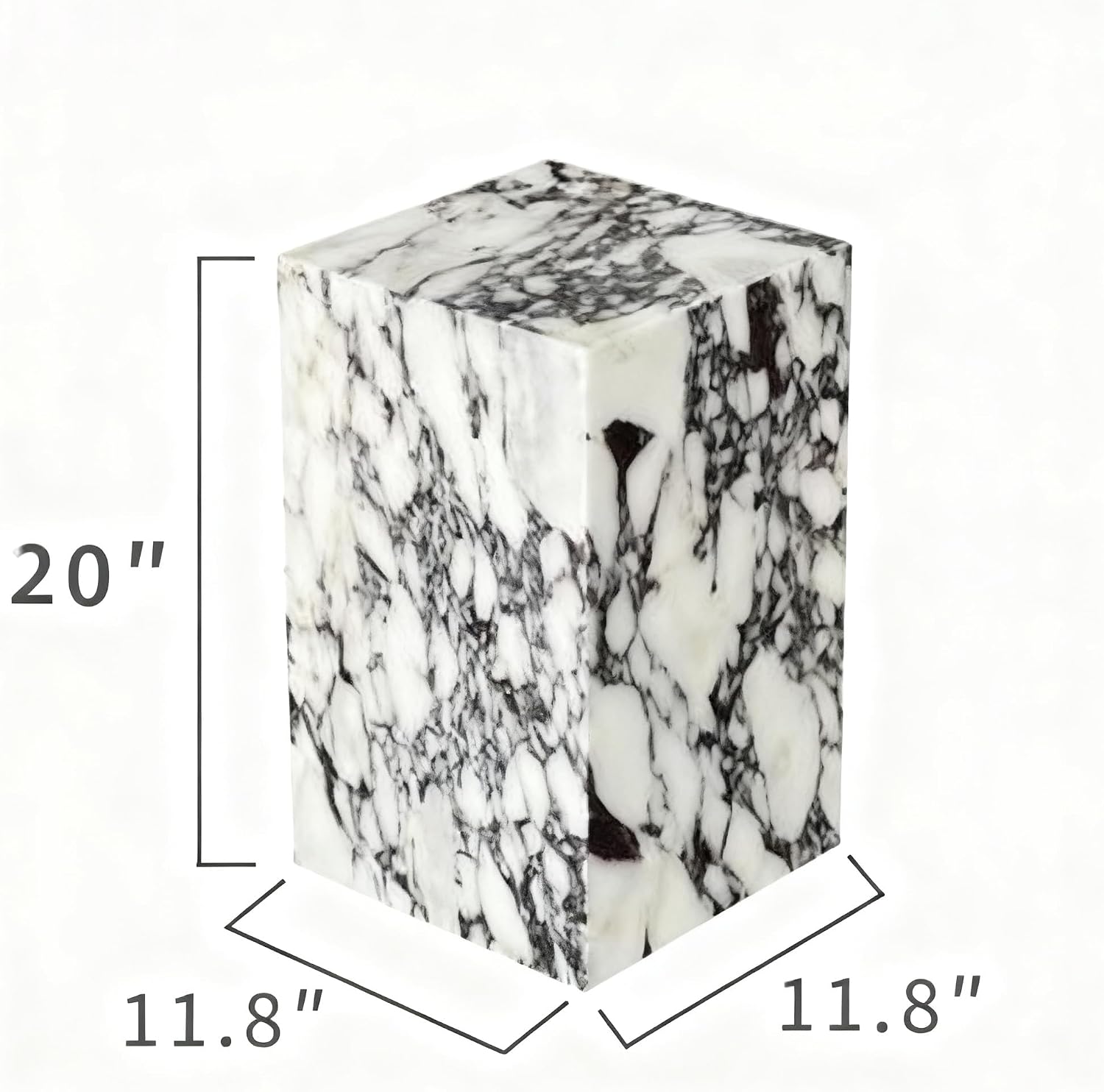 Natural Calacatta Viola Marble Side Table, 11.8" Square End Table for Living Room and Bedroom, Luxury Real Stone Nightstand, Heavy Duty Small Coffee Table, No Assembly Required, 19.6" Height
