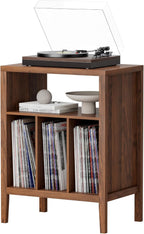 EYYTHUNG Record Player Stand with Vinyl Record Storage Holds up to 180 Albums, Large Turntable Stand Dispaly Shelf, Farmhouse Wood End Table for Bedroom, Living Room, Brown