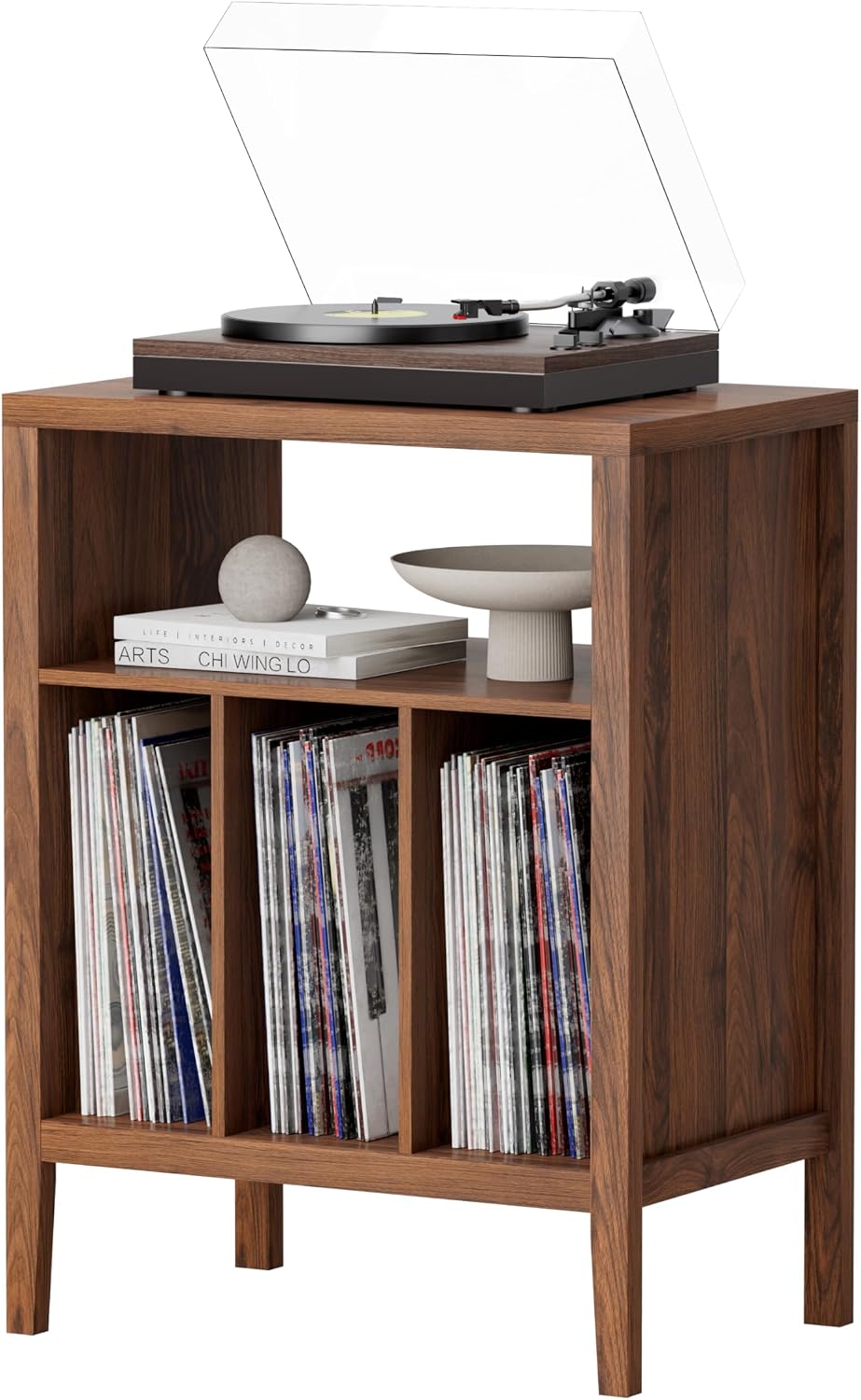 EYYTHUNG Record Player Stand with Vinyl Record Storage Holds up to 180 Albums, Large Turntable Stand Dispaly Shelf, Farmhouse Wood End Table for Bedroom, Living Room, Brown