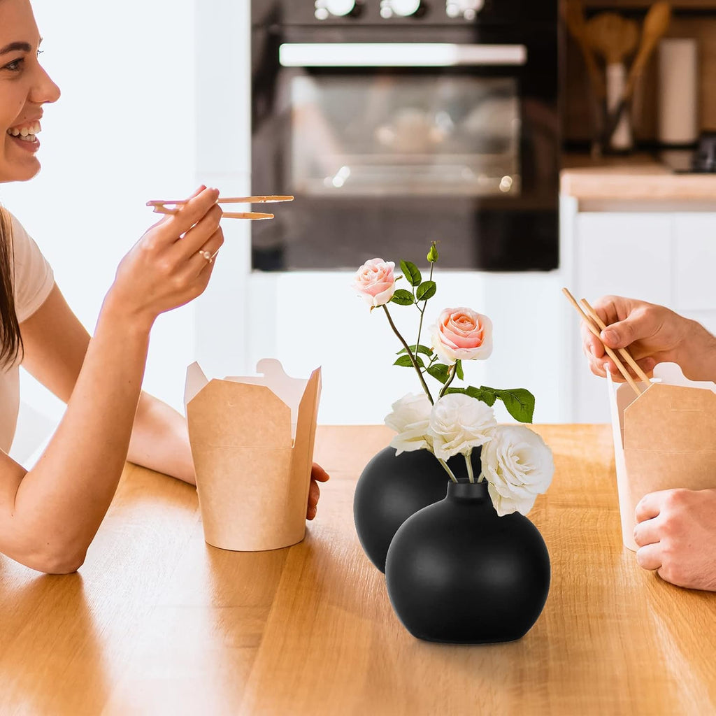 Black Ceramic Vase, Small Cute Flower Vase for Flowers Plants, Matte Vases for Modern Table Shelf Home Decor Wedding Boho Decor, Ceramic Vase for Pampas Grass Fluffy Stem Bouquet Flowers