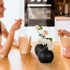 Black Ceramic Vase, Small Cute Flower Vase for Flowers Plants, Matte Vases for Modern Table Shelf Home Decor Wedding Boho Decor, Ceramic Vase for Pampas Grass Fluffy Stem Bouquet Flowers