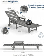 5-Position Adjustable Lounge Chair Outdoor, HDPE Outdoor Chaise Lounge with Cup Holder & Wheels, Pool Lounge Chairs for Poolside, Beach, Deck, Grey