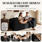 79'' Convertible Sofa Bed, Boneless Couch-in-a-Box, Corduroy Floor Futon Loveseat Sleeper, 26'' Deep Seat, Removable Machine-Wash Covers, No Assembly, 2 Pillows, Black