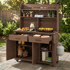 Large Garden Potting Bench with Storage Cabinet and Hutch Top