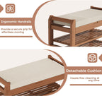27.6" Bamboo Shoe Bench with Cushion, 2-Tier Storage Bench for Entryway, Heavy Duty Shoe Rack Organizer with Removable Soft Cushion for Living Room Bedroom Hallway