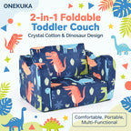 Kids Couch Sofa Toddler Sofa Dinosaur 2-in-1 Foldable Toddler Couch Bed Flip Open Kids Chair for Playroom Bedroom Gift Boys Girls