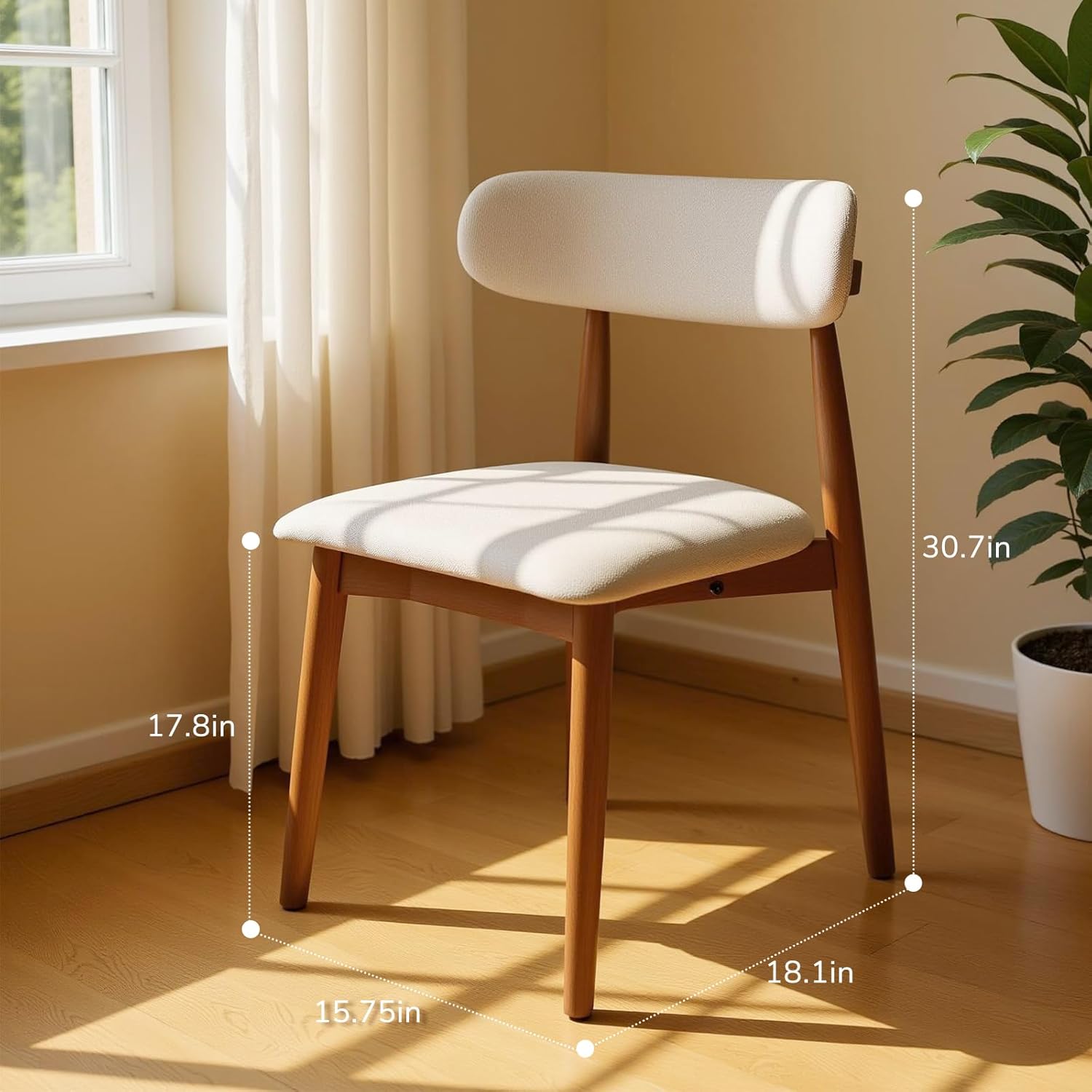 Solid Wood Dining Chair Set of 4, Breathable Fabric Upholstered Kitchen Chairs, Modern Farmhouse Style, Ergonomic Backrest, Rebound Sponge