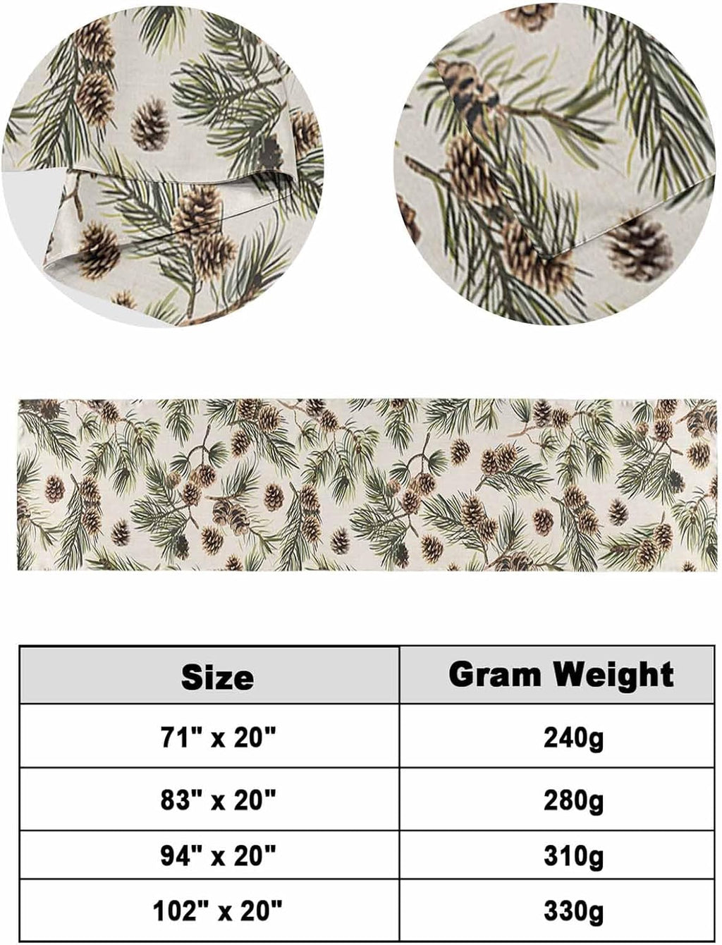 Yukro Brown Pine Cones Bed Runner Scarf, Green Leaves Branch Vintage Linen Twin Bed Scarf Runner, No Fading Decorative Bedding Scarf for Bedroom Hotels Homes and Guestrooms
