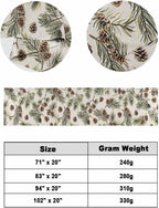 Yukro Brown Pine Cones Bed Runner Scarf, Green Leaves Branch Vintage Linen Twin Bed Scarf Runner, No Fading Decorative Bedding Scarf for Bedroom Hotels Homes and Guestrooms