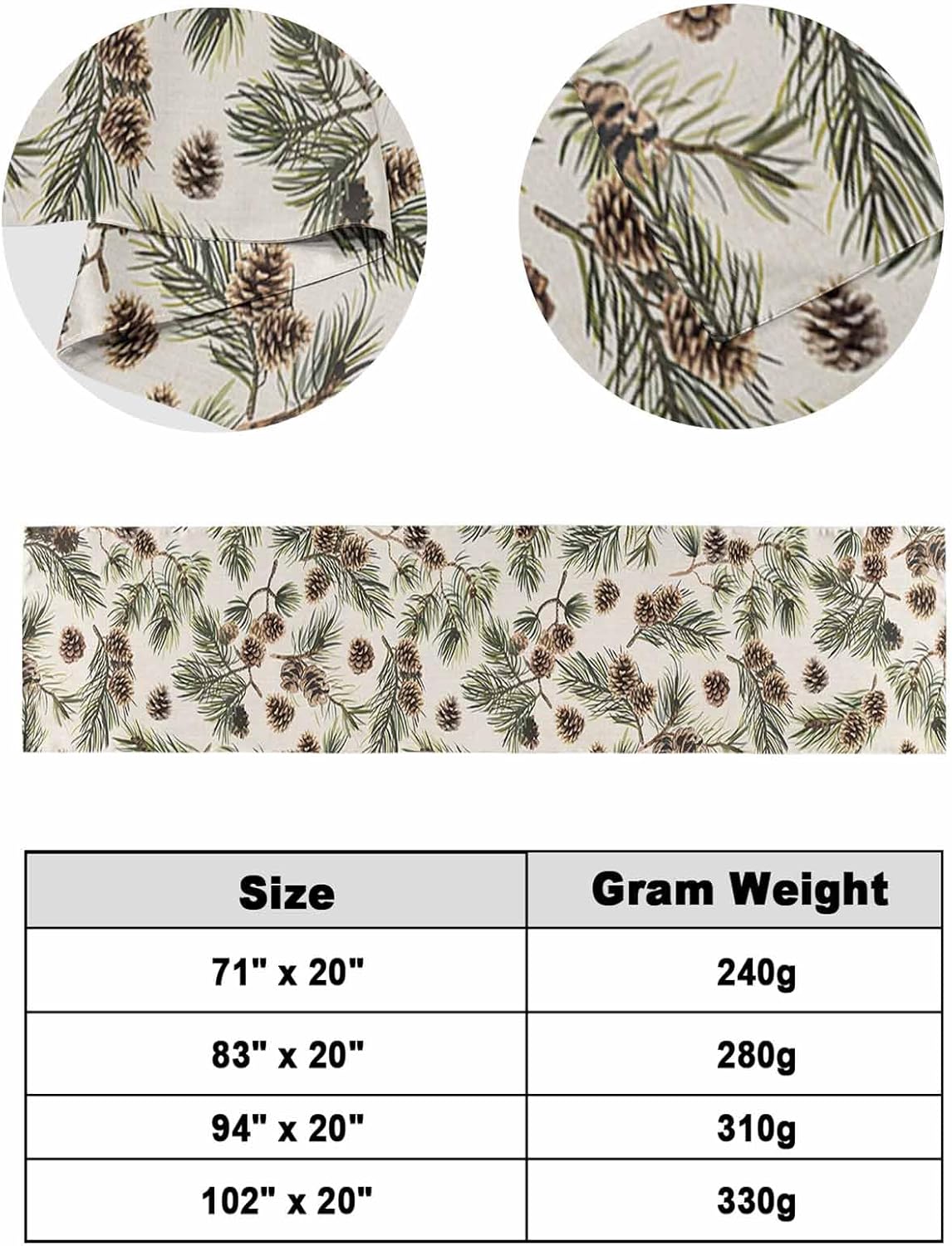 Yukro Brown Pine Cones Bed Runner Scarf, Green Leaves Branch Vintage Linen Twin Bed Scarf Runner, No Fading Decorative Bedding Scarf for Bedroom Hotels Homes and Guestrooms