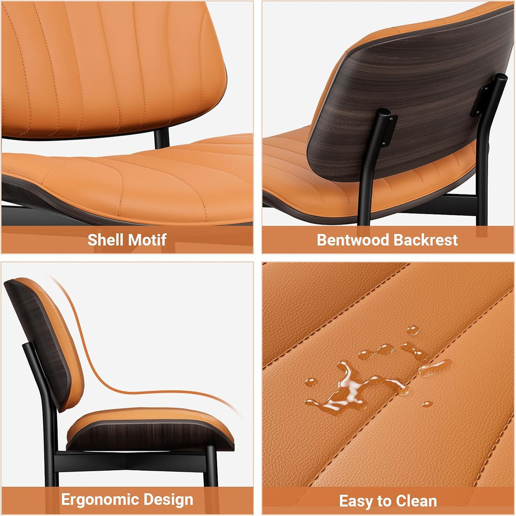 YaFiti Dining Chairs Set of 4, Mid Century Modern Dining Room and Kitchen Chairs, Upholstered PU Leather Chairs with Walnut Bentwood and Metal Legs, Orange