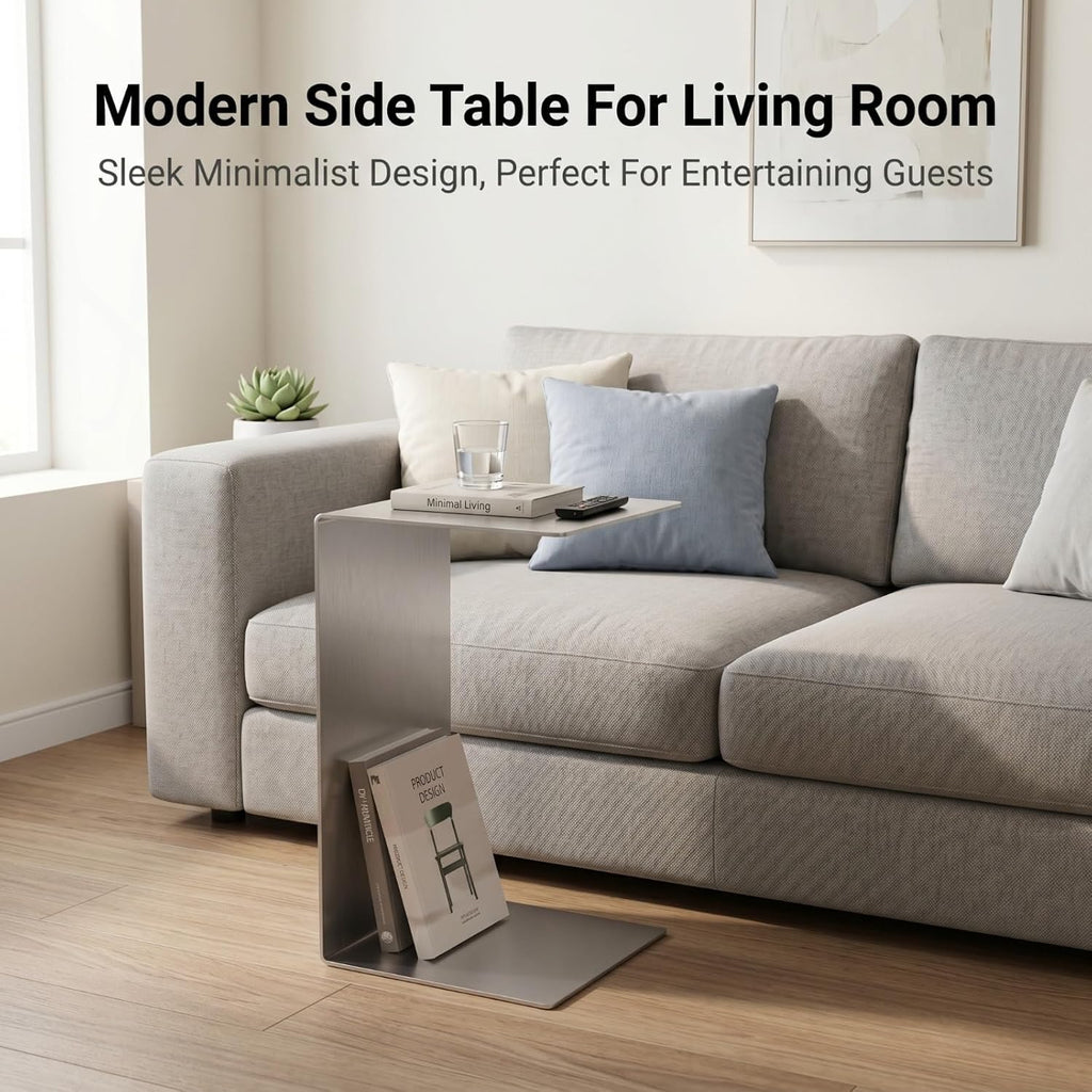 Modern Side Table Silver Coffee Table, Metal C-Shaped End Table with Smooth Surface, Multi-Color Available for Living Room, Bedroom, Balcony and Entryway (Silvery,13.8×13.8×25.6in/35×35×65cm)