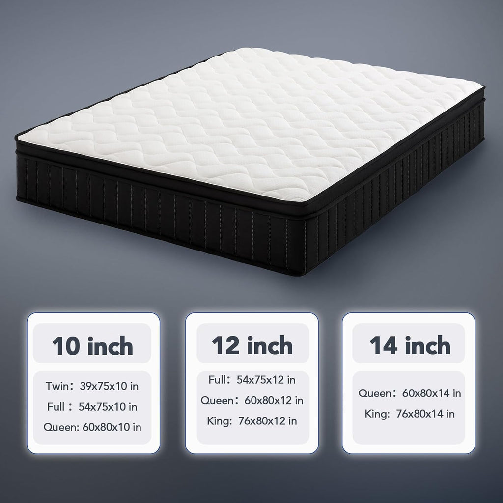 Moccona 12 Inch Full Size Mattresses, Memory Foam Hybrid Mattress in a Box with Independent Spring, Soft and Comfortable, Pressure Relief, CertiPUR-US Certified, Medium