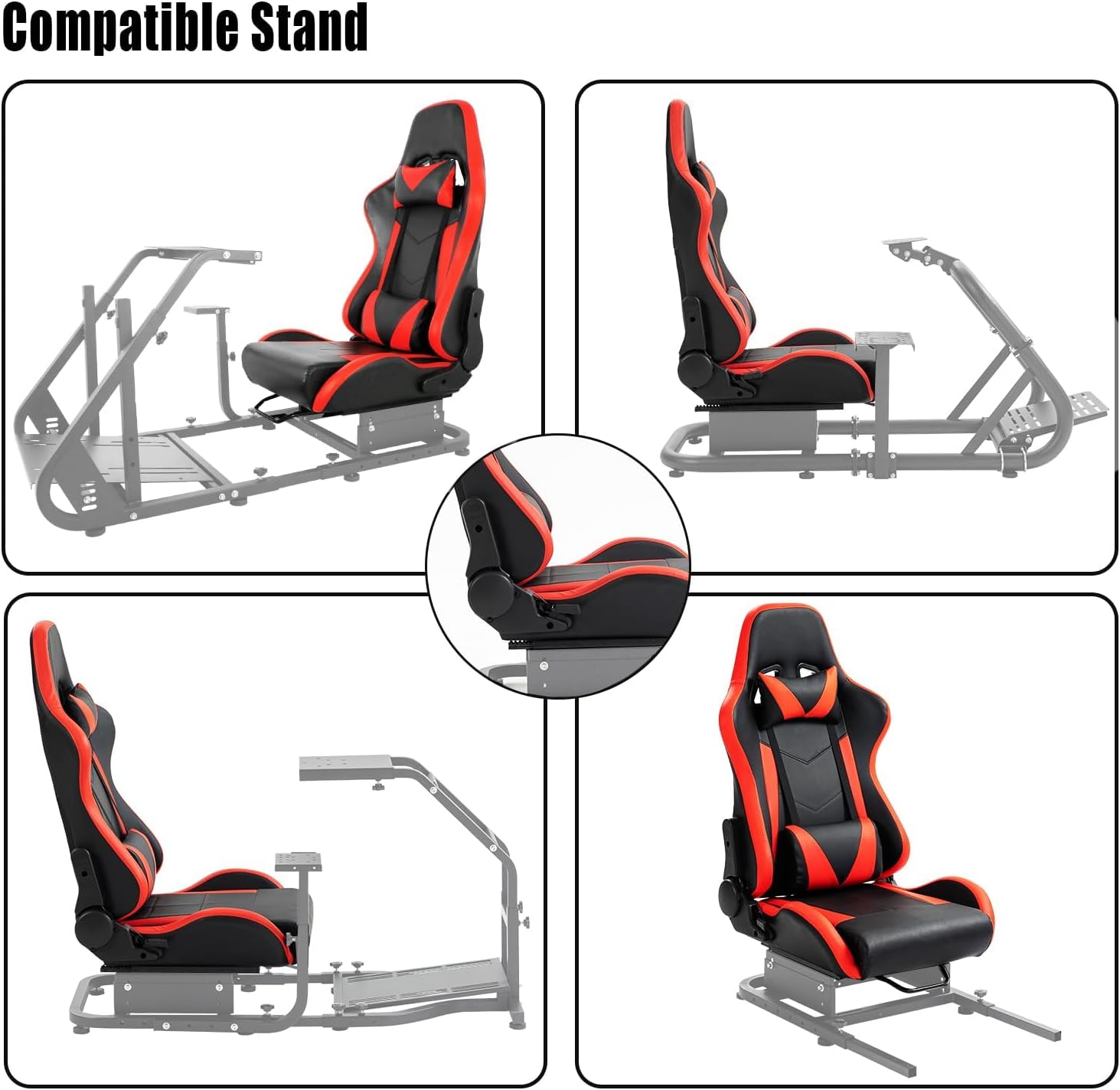 Marada Racing Seat with Double Lock Slip for Racing Wheel Simulator Stand Cockpit, Adjustable Cloth Red with Installed Parts