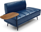 55" Modern Upholstered Bedroom Bench with Side Table - 360° Rotating Tray, PU Leather Cushion, Metal Legs for Living Room & Entryway (Blue)