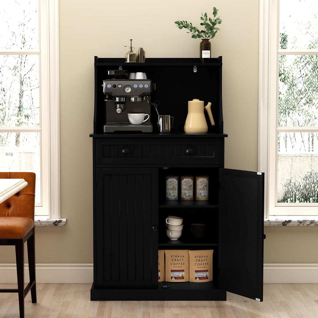 ARTPOWER 54" Kitchen Microwave Cabinet/Stand with Storage and Drawers, Pantry Storage Cabinet with Hutch & Adjustable Shelves for Kitchen, Dining Room, Living Room, Hallway in Black