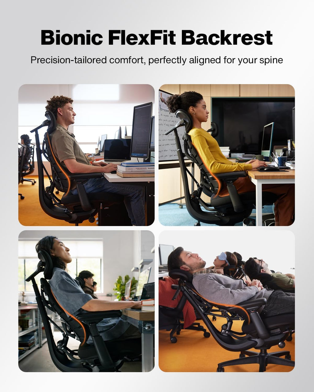 LiberNovo SE Dynamic Ergonomic Office Chair, Comfy Desk Chair with Manual Lumbar Adjustment, 105°-160° Five Lockable Recline Positions for Back Comfort, Home Office Long Hours Use, Obsidian, 48cm