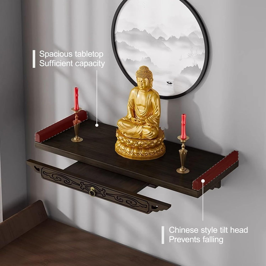 Chinese Personal Buddha Niches Shrine Meditation Table, Bamboo Meditation Altar Table Buddhist Prayer Altar Cabinet for Small Spaces(Brown A,66cm/26in)