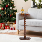 Small Drink Table, Round Drink Side Tables for Small Spaces, Wood Martini Table for Bedside and Sofa Couch, Pedestal Cocktail Coffee End Table for Living Room, Bedroom, Corners (Walnut)