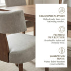Shunzhi Grey Leather Dining Chairs Set of 4, Upholstered Wooden Dining Room Chairs, Mid Century Modern Farmhouse PU Kitchen Chairs, Accent Armless Side Chairs with Curved Back for Living Room, 4PCS