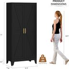 71" Armoire Wardrobe Closet, Metal Wardrobe Closet with Hanging Rod | Wardrobe Closet with Doors, Wardrobe Cabinet with Adjustable Shelves, Clothing Storage Cabinet for Bedroom, Office, Black