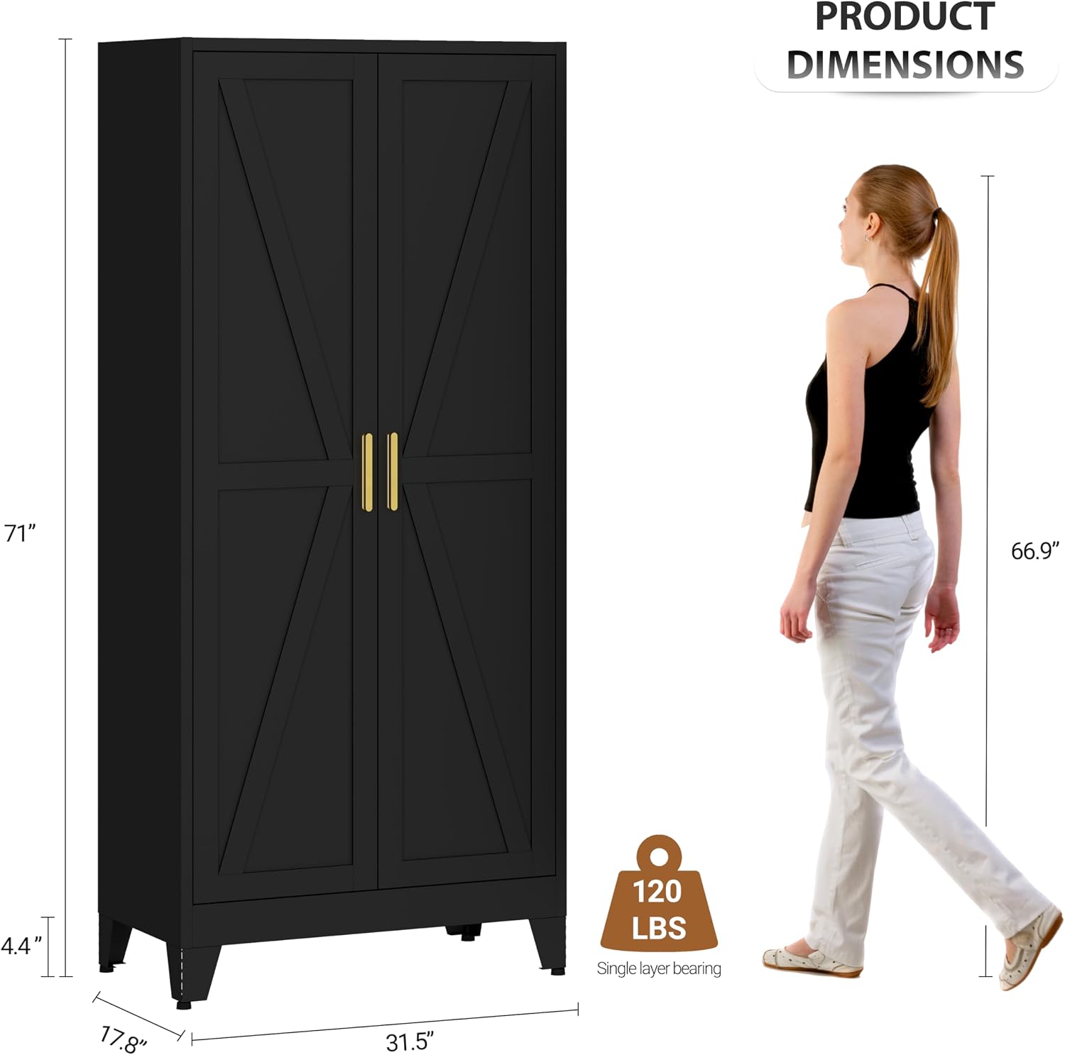 71" Armoire Wardrobe Closet, Metal Wardrobe Closet with Hanging Rod | Wardrobe Closet with Doors, Wardrobe Cabinet with Adjustable Shelves, Clothing Storage Cabinet for Bedroom, Office, Black
