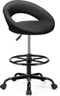 BESTFAIR Office Drafting Chair - Bar Stools with Back Support, Adjustable Foot Rest and Wheels, Shop Rolling Swivel Chair for Standing Desk Counter Kitchen Salon Home Vanity, Black