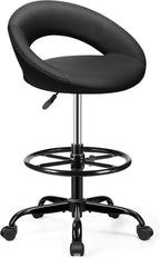BESTFAIR Office Drafting Chair - Bar Stools with Back Support, Adjustable Foot Rest and Wheels, Shop Rolling Swivel Chair for Standing Desk Counter Kitchen Salon Home Vanity, Black