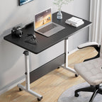 Rolling Desk Adjustable Height,Portable Laptop Desks,Small Standing Desk with Wheels for Home Office (31.50 * 15.75,Black)