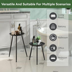 Black Small Round Table for the Living Room，Lndoor Plant Suppor，All Matte Black with 3 Legged，for Any Room