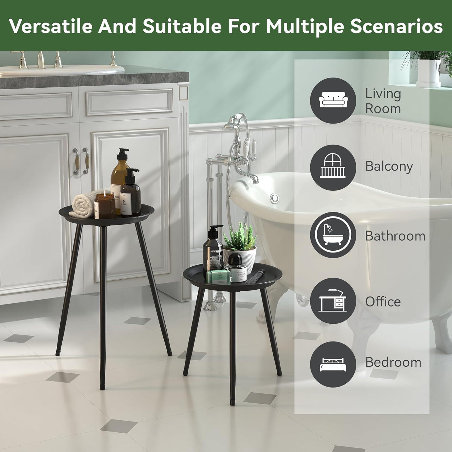 Black Small Round Table for the Living Room，Lndoor Plant Suppor，All Matte Black with 3 Legged，for Any Room