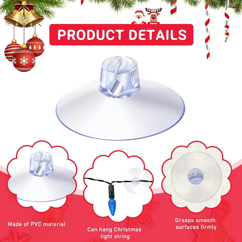 Sieral 50 Pieces Christmas Light Suction Cups Hooks for Glass Window Christmas Mini Suction Cup Clips Light String Heavy Duty Hooks Holder Plastic Shower Caddy Connectors for Xmas Kitchen Bathroom