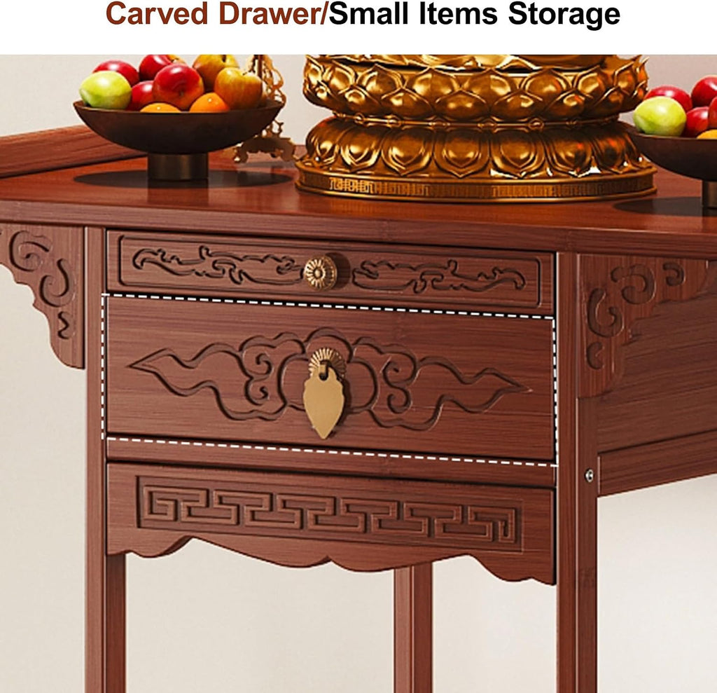 Meditation Table, Altar Cabinet with Pull-Out Storage Board, Personal Shrine Stand for Homes and Temples