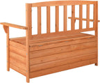 Cedar Outdoor Storage Bench with Backrest & Armrest, 44" x 22.8" x 33.1" Bright Orange Red Patio Deck Box with 440lbs Weight Capacity, Waterproof Outdoor Storage Seat