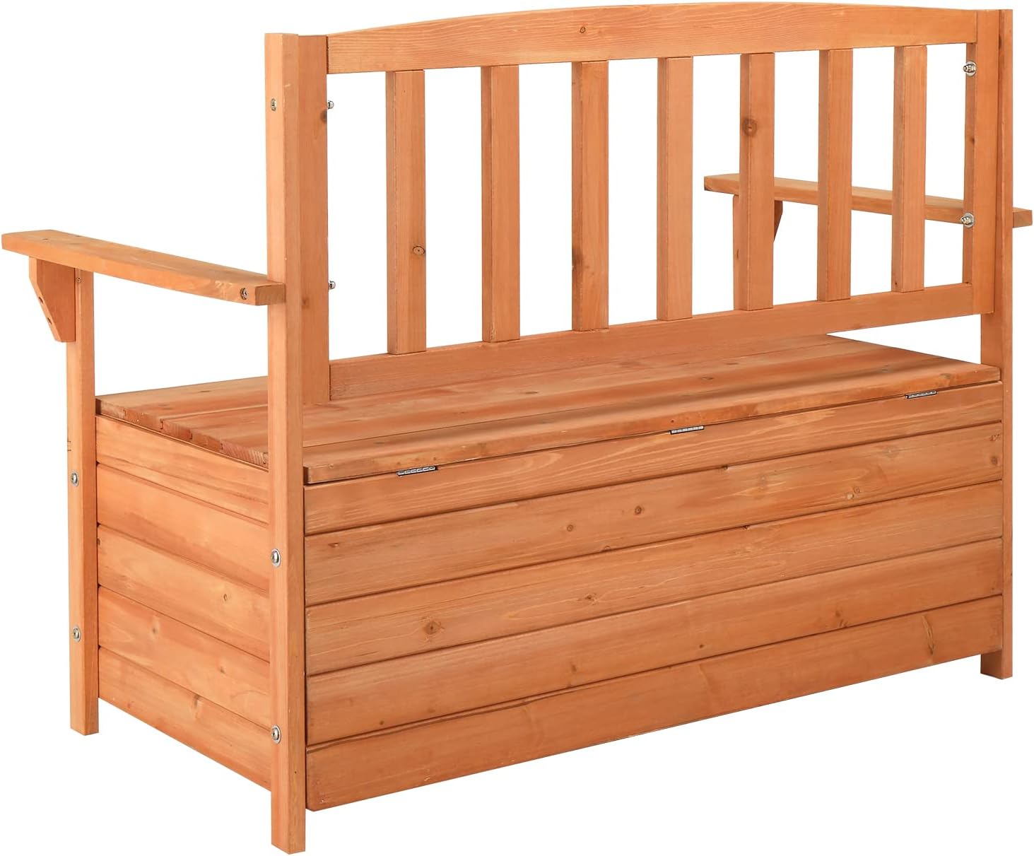 Cedar Outdoor Storage Bench with Backrest & Armrest, 44" x 22.8" x 33.1" Bright Orange Red Patio Deck Box with 440lbs Weight Capacity, Waterproof Outdoor Storage Seat