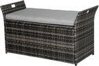 Oakcloud 75 Gallon Patio Storage Bench, Outdoor Wicher Garden Furniture Storage Deck Box Bench with Handles and Cushion, Grey