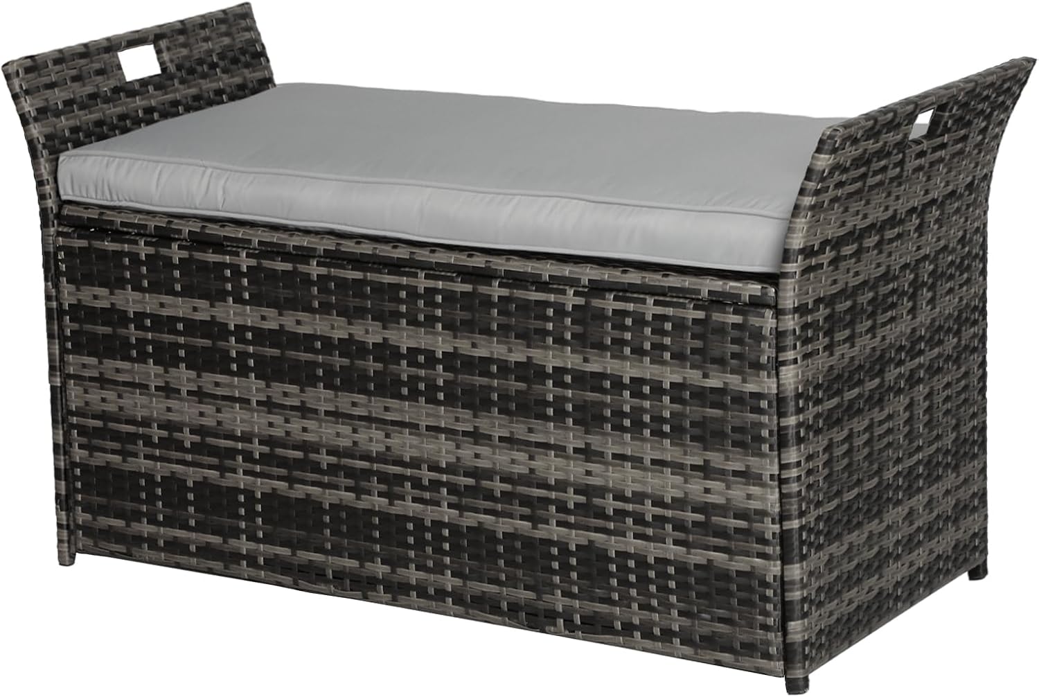 Oakcloud 75 Gallon Patio Storage Bench, Outdoor Wicher Garden Furniture Storage Deck Box Bench with Handles and Cushion, Grey