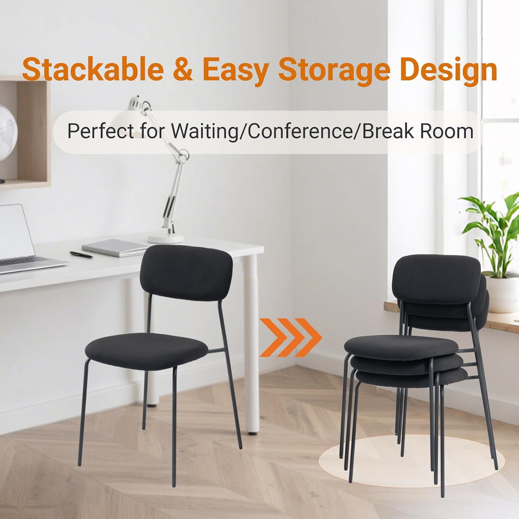Sidanli Stackable Waiting Room Chairs, Armless Upholstered Guest Chairs Set of 4 with Comfotable Cushion for Conference Reception Break Room Lobby, Black