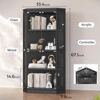 Jocoevol Corner Display Cabinet with 4 Glass Doors, 4-Tier Display Cases with RGB Lights for Collectibles, 67'' Tall Corner Curio Cabinet with Human Body Sensor for Living/Game Room (Black)