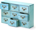 QWORK Desk Drawer Organizer, Wooden Vintage Apothecary Cabinet with 9 Drawers, Home Office & Tea & Dresser Bedroom Organization and Storage, Traditional Apothecary Cabinet, Blue