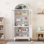 PAOFIN 73" Metal Tall Arched Kitchen Pantry Cabinet, Modern Farmhouse Kitchen Storage Cabinet with 3 Adjustable Shelves, White
