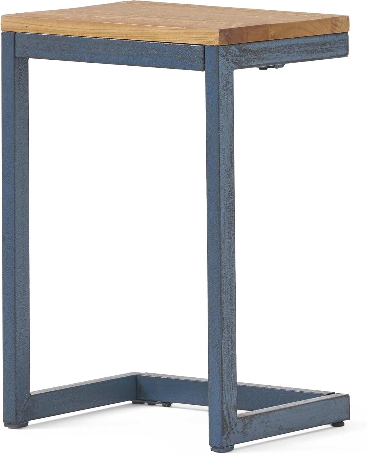 Christopher Knight Home Abithb C-Shaped Accent Table, Industrial Antique Iron Base Side End Table with Natural Fir Wood Top, Wooden Sofa Side Furniture for Living Room, Bedroom, Office, 19" H