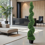5ft Artificial Boxwood Spiral Tree Set (2 Pcs), Artificial Topiary For Outdoors With Weighted Pot, Outdoor Artificial Plants For Outdoor & Indoor Decoration, Boxwood Topiary, Artificial Outdoor Plants