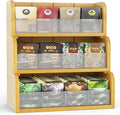 3 Layer Bamboo Tea Bag Organizer, Stackable Tea Storage Holder | Tea Storage Containers with Acrylic Dividers, FSC-certified Bamboo, Easy Assembly