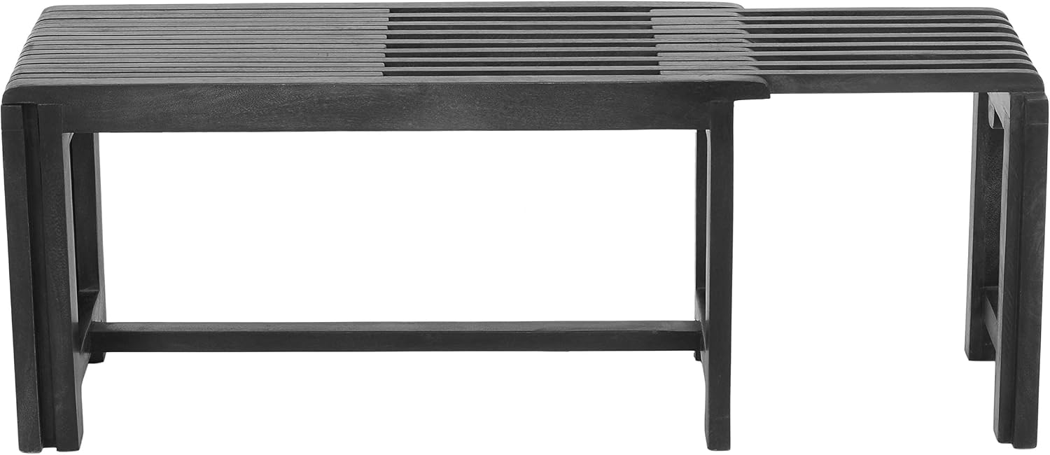 Jofran Global Archive Bradford Extendable Solid Mango Wood Bench, Mid-Century Accent Bench for Living Room Entryway, Grey