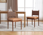 EALSON Rattan Dining Chairs Set of 2 Leather Upholstered Dining Room Chairs with Walnut Wooden Legs and Woven Back Mid Century Modern Kitchen Chairs Comfortable Armless Side Chairs for Kitchen, Brown
