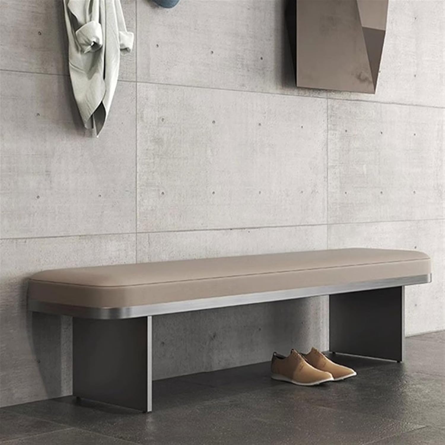 Modern Stainless Steel Footstool Household Sofa Bedside Stool Dining Chair Light Luxury High-Grade Shoeshine Bench Long Entryway(120 * 40 * 40cm)