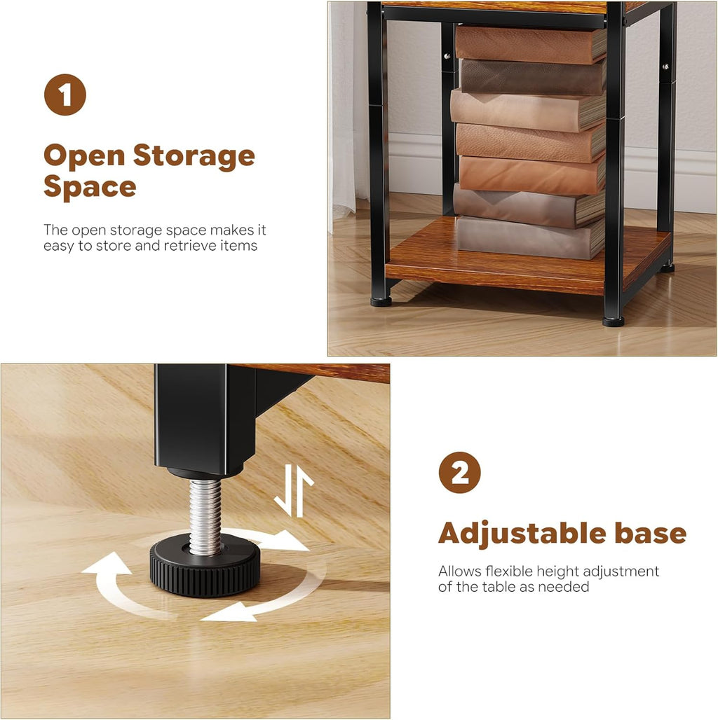 Ekisemio 3-Tier Side Table – End Table Nightstand for Small Spaces & Living Room, Rustic Brown