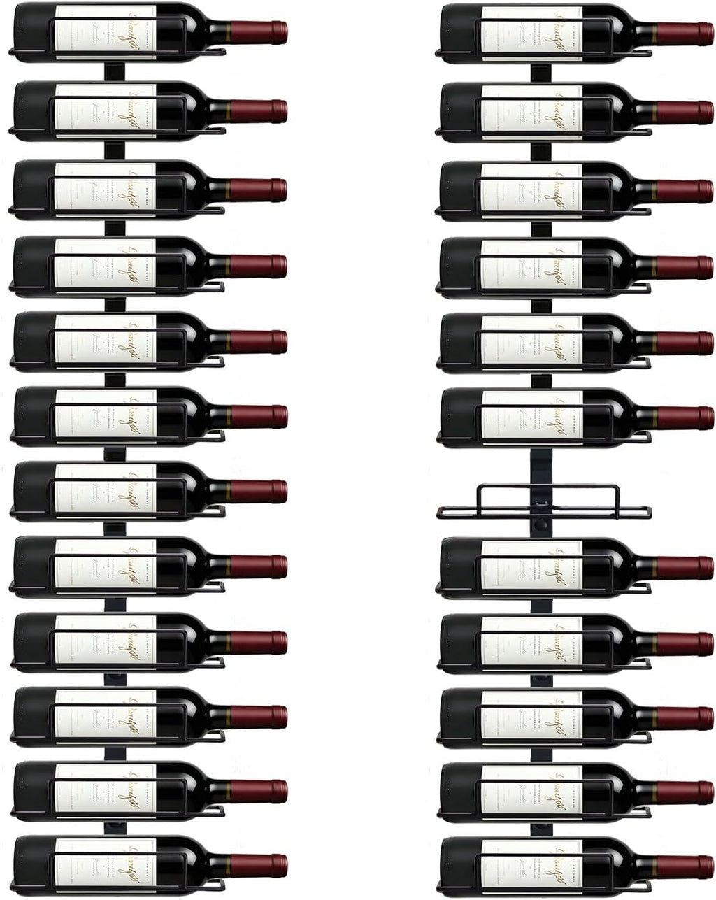 Wall Mount Wine Rack – 24 Bottles – Black Metal Wine Bottle Holder for Wall, Wine Rack for Home Bar, Kitchen