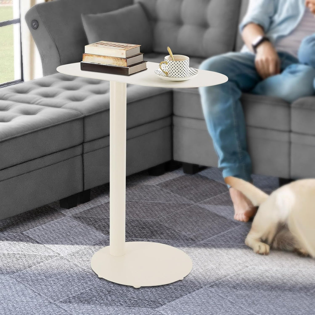 C-Shaped Side Table, End Table for Couch & Sofa Side Table - 25''H Metal C-Table with Round Base, Slide Under Accent Table for Living Room, Bedroom, Office, Small Spaces (Cream Color)